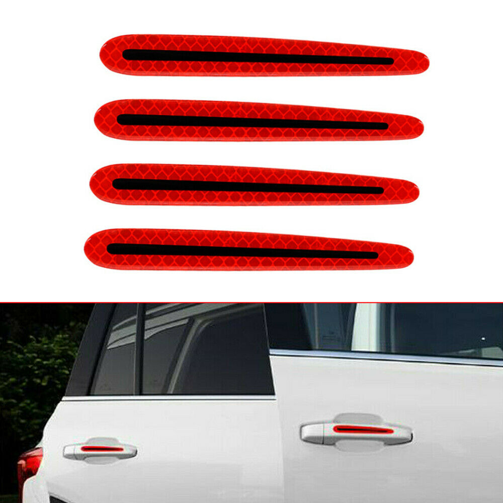 4pcs Stiker Strip Reflektif Untuk Handle Pintu Mobil