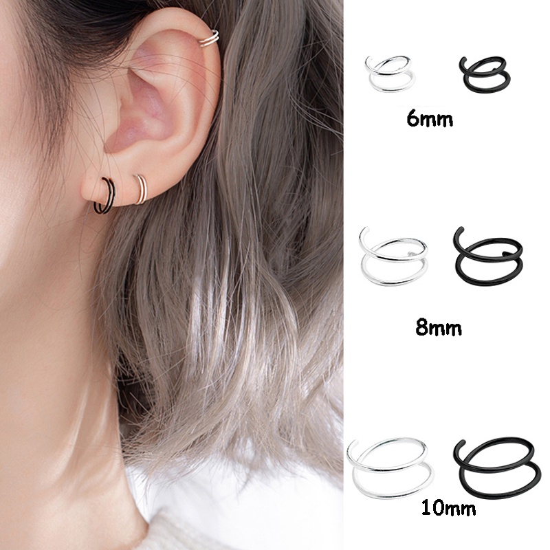 Roselife 1 Pasang Anting Tusuk Bentuk Spiral Bahan Stainless Steel Untuk Unisex