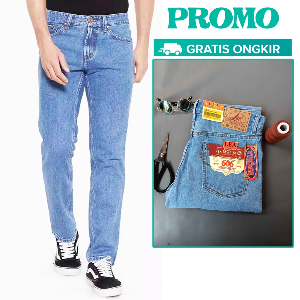 CELANA JEANS PRIA LEA STANDART REGULER ORIGINAL DENIM BEST QUALITY Celana jeans Reguler -Biru Muda