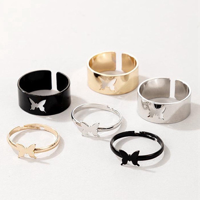 2pcs / Set Cincin Desain Kupu-Kupu Hollow Out Gaya Punk Romantis Untuk Hadiah Valentine