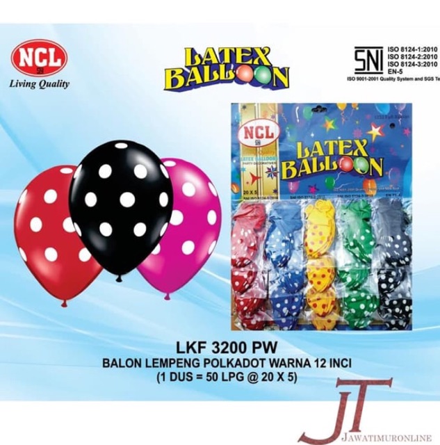 Balon Latex Polkadot Wana 12 INCI (isi 5 Biji) Balon Polkadot 12 INCI