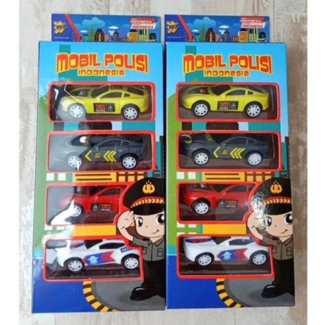 Mainan Mobil Polisi Mini RKC isi 4 pcs Mekanisme Pullback