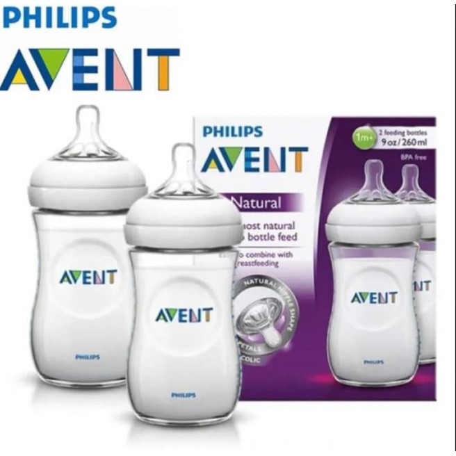 Philips Avent Baby Natural Bottle 260ML Twin Pack White/ Botol Susu Dot Bayi