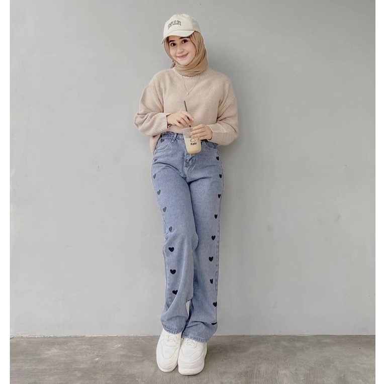 KULOT LOVE JEANS WANITA PREMIUM HIGH WAIST