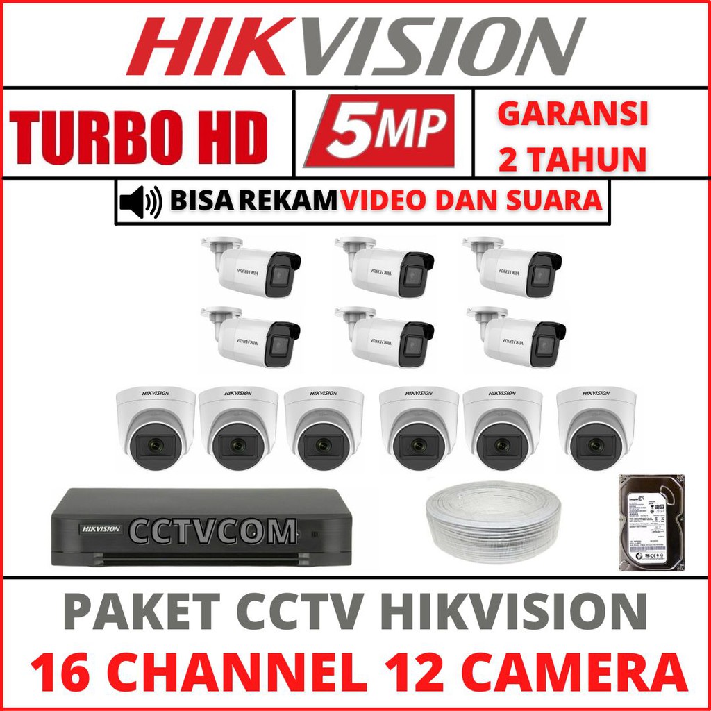 PAKET CCTV HIKVISION 16 CHANNEL 12 KAMERA 5MP 2560P TURBOHD/AUDIO KOMPLIT TINGGAL PASANG HARDISK-500GB HARDISK-1000GB HARDISK-2000GB  CCTV OUTDOOR HIKVISION AUDIO HIKVISION AUDIO 8 CHANNEL PAKET CCTV HIKVISION PAKET CCTV 4 CANEL PAKET CCTV 4 KAMERA