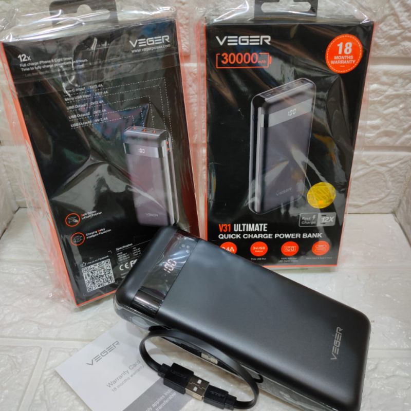 Powerbank Veger V31 Ultimate 30000 mAh Quick Charge 100% ORIGINAL