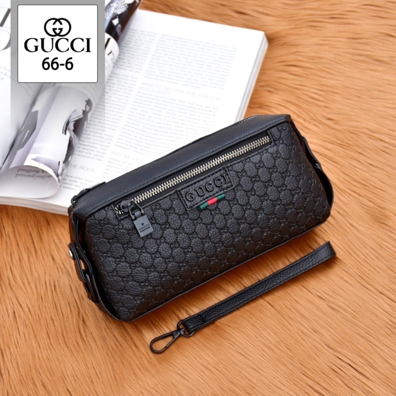 Pouch GUCCI Tas Model Tabung Clutch Pria/Wanita Kulit