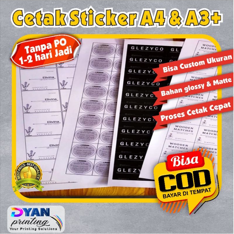 COD/BAYAR DITEMPAT CETAK STICKER UKURAN A4 &amp; A3