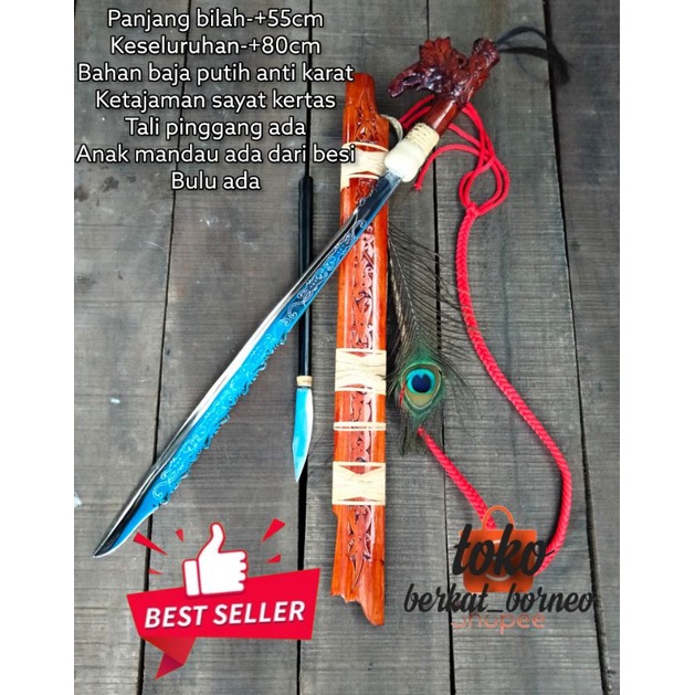 mandau senjata pusaka khas suku adat dayak kalimantan asli dari baja putih anti karat size 80cm