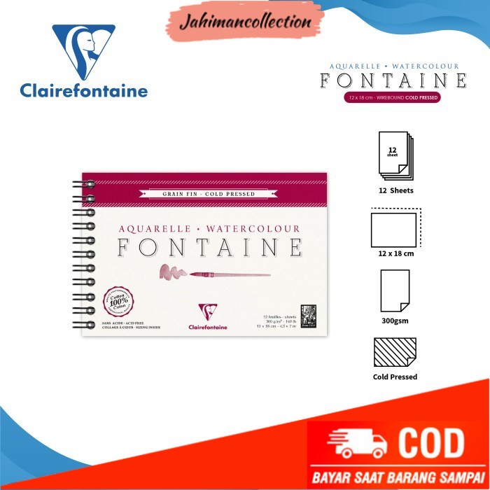 

✨ BISA COD ✨ Kertas Cat Air Clairefontaine Fontaine 12x18cm Watercolor Paper - COLD PRESS WIRE