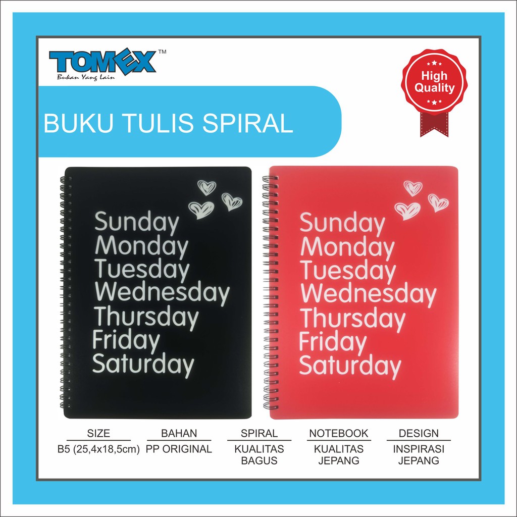 

TOMEX Buku Tulis Spiral / Notebook Spiral / Notes Spiral / Spiral Notebook Motif SUNDAY MONDAY B5