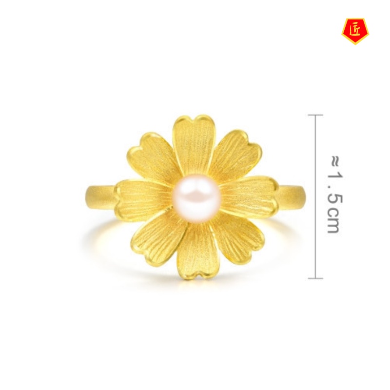 [Ready Stock]3D Gold Galsang Flower Vintage Pearl Ring