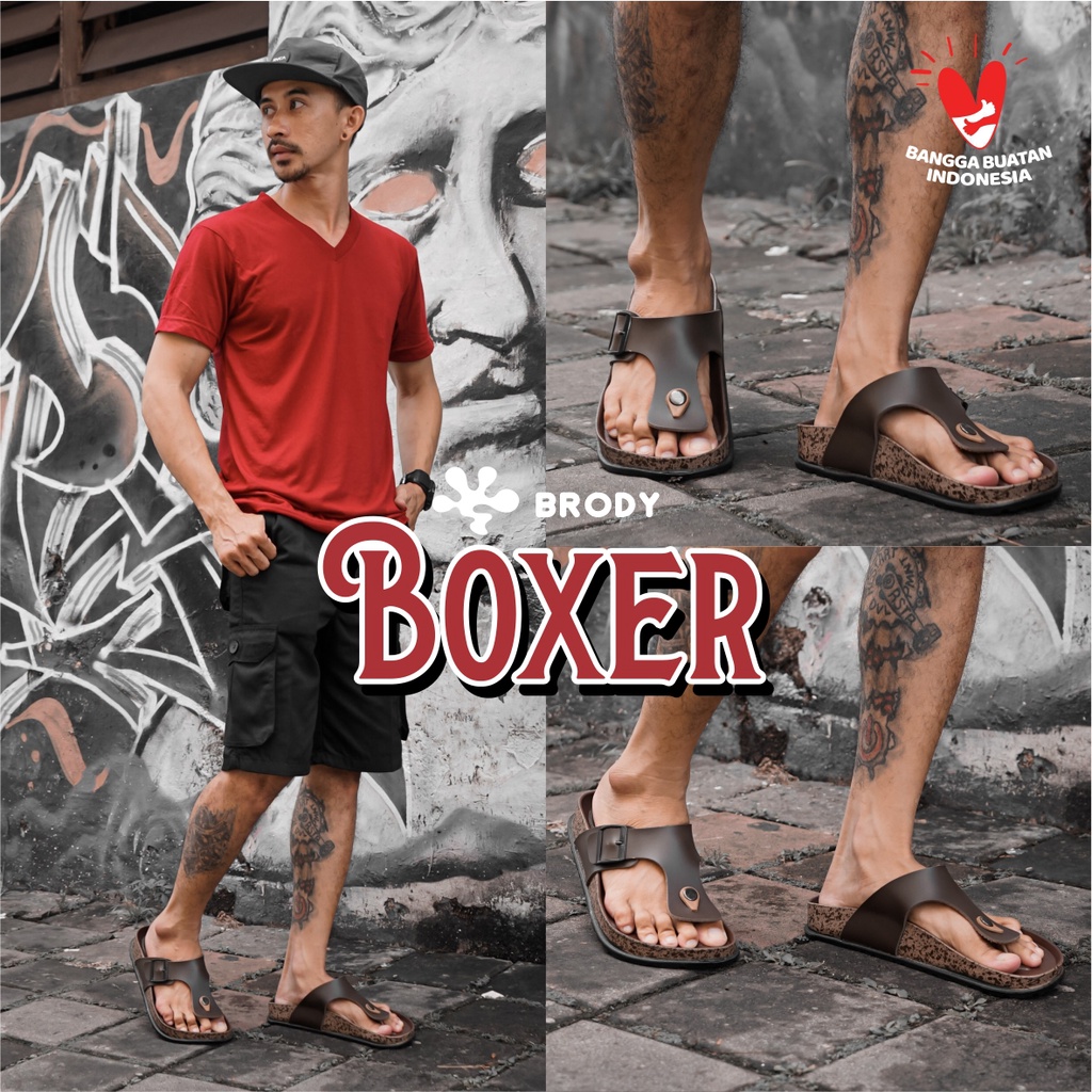 Brody BOXER Sandal pria casual sendal jepit gesper laki kulit sol puyuh kekinian model birken terbaru