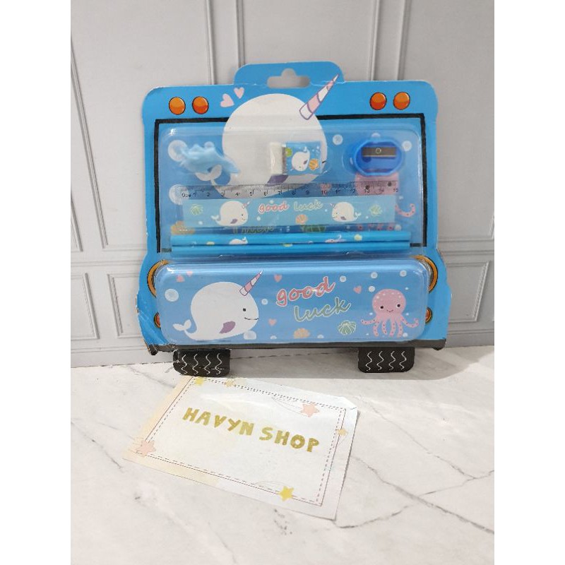 paket alat tulis/stationery set/study set ada kotak pensil model BUS-2