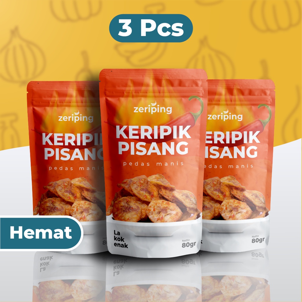 

Zeriping Keripik Pisang Paket 3 pcs Rasa Pedas Manis - Kripik Pisang Pedas Manis Bumbu Tebal dan Renyah