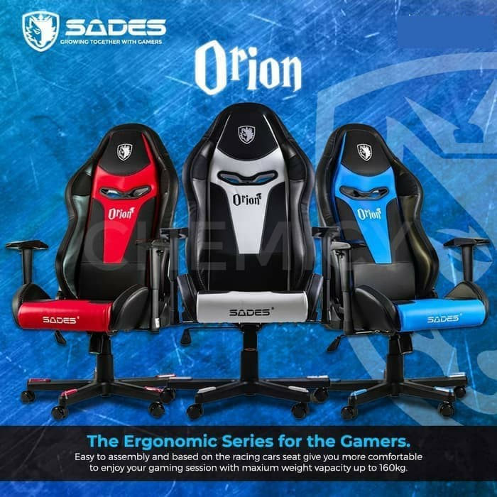 GAMING CHAIR ORION SADES PUTIH BIRU MERAH KURSI RODA