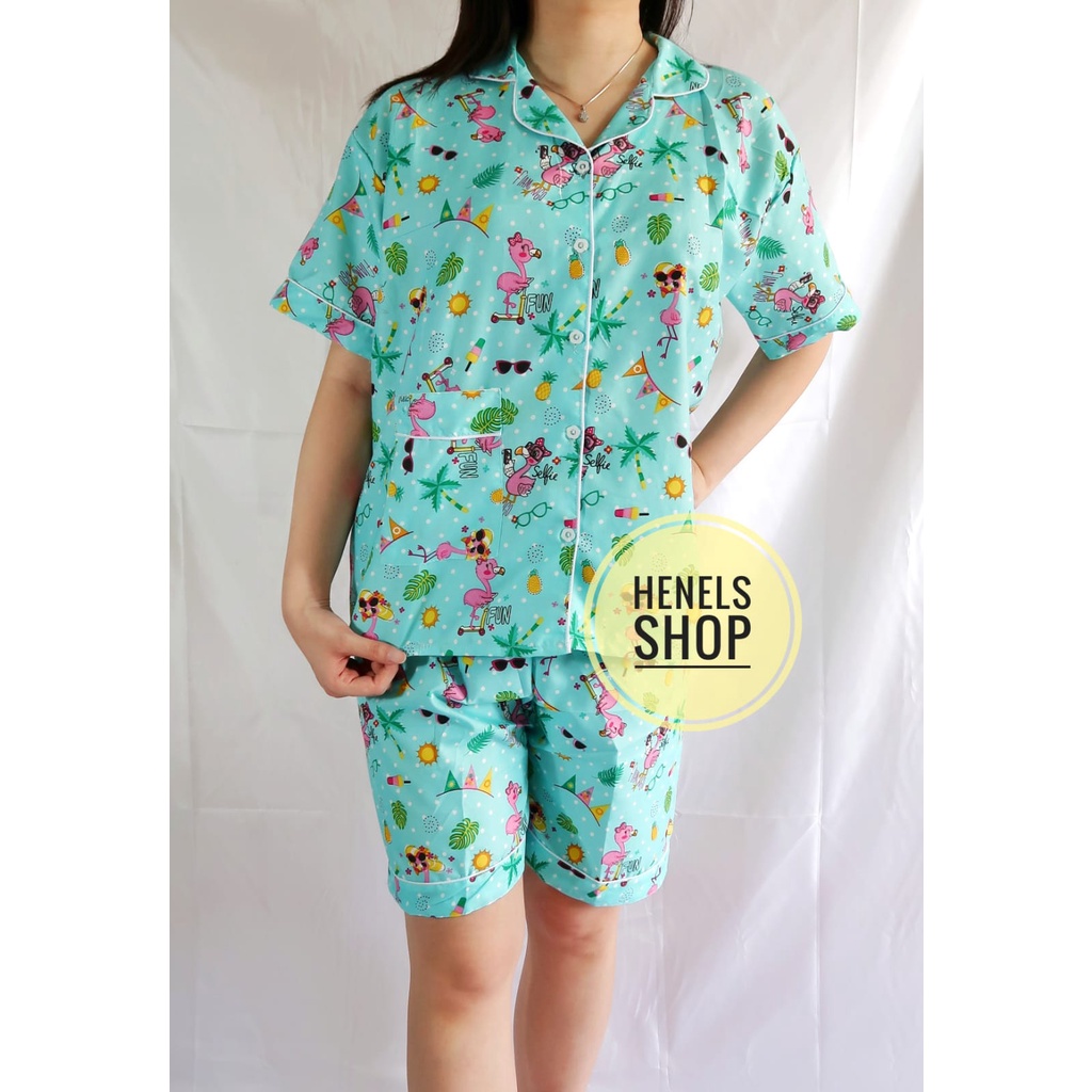 HENELS PIYAMA DEWASA | BAJU TIDUR DEWASA | BISA COD | PIYAMA WANITA | KATUN | PAKAIAN TIDUR | PIYAMA PENDEK | PIYAMA PANJANG | PIYAMA XL | BAJU TIDUR WANITA | PIYAMA BTS BT21-HP FLAMINGO TOSCA