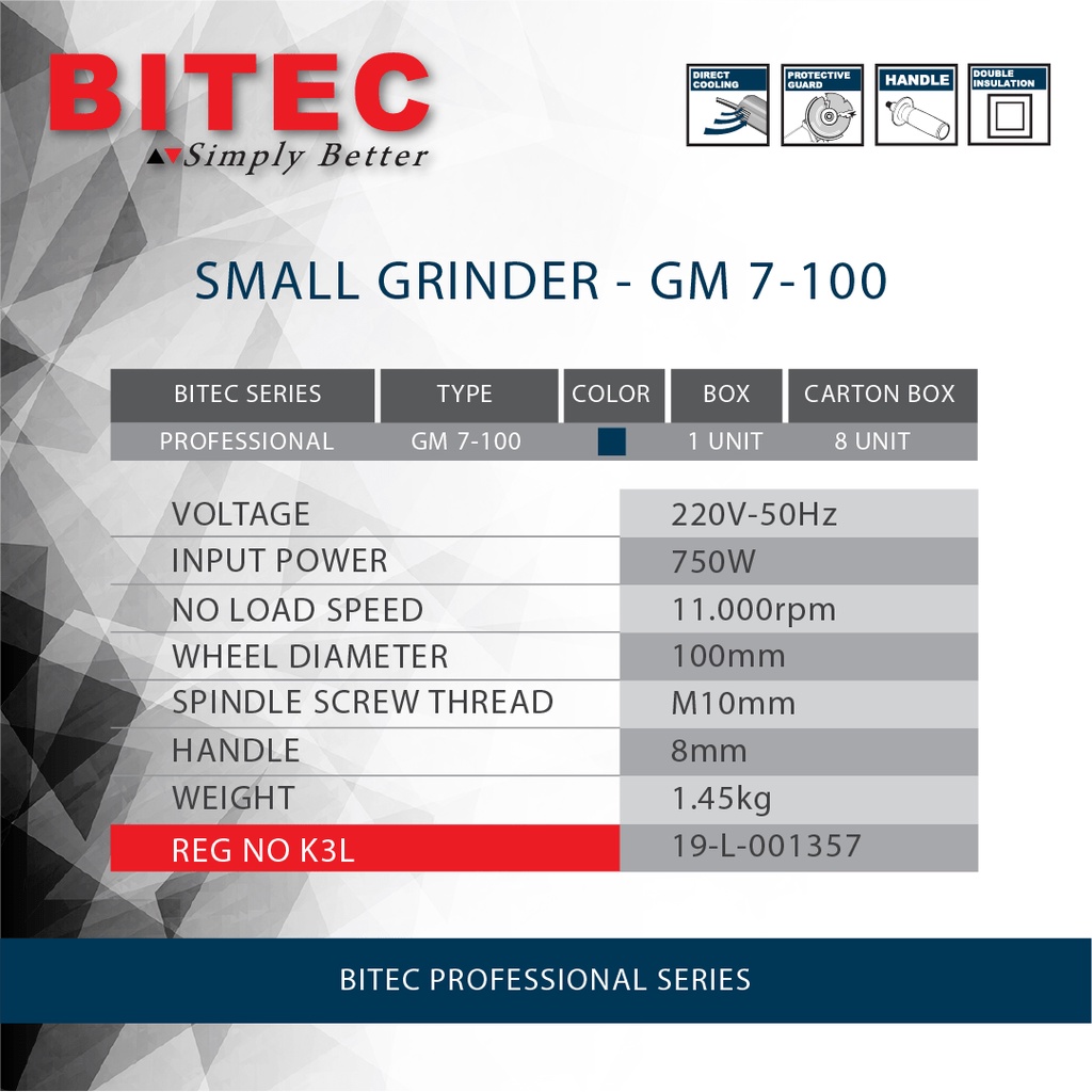 BITEC - MESIN GERINDA TANGAN PROFESSIONAL / SMALL GRINDER - GM 7-100 - GARANSI RESMI 1 TAHUN
