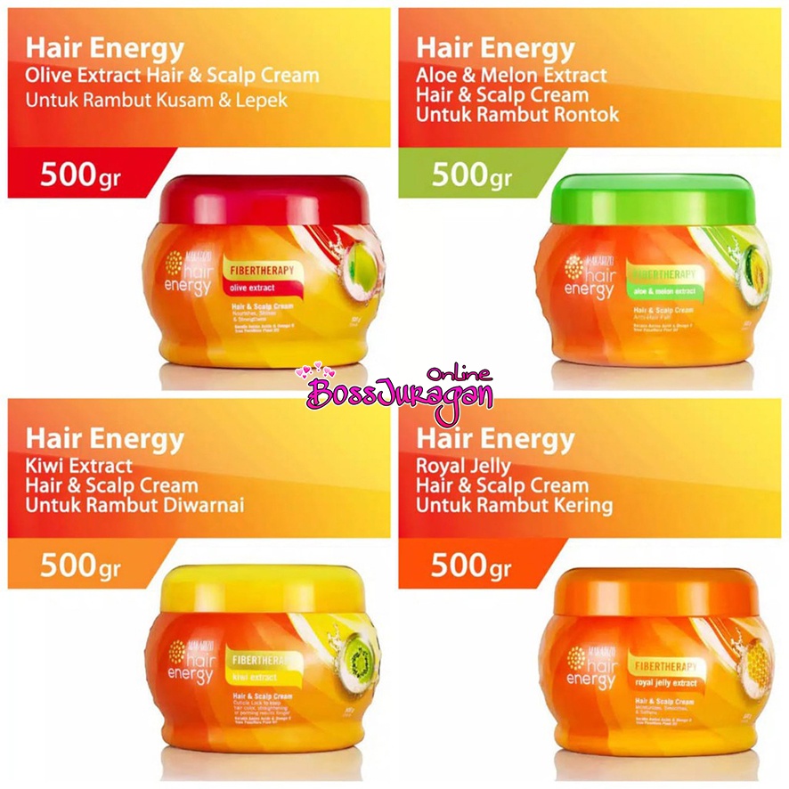 (BOSS) (1PC 500GR BOTOL BULAT) Makarizo Hair Energy Fibertherapy Hair &amp; Scalp CREAMBATH 500gr