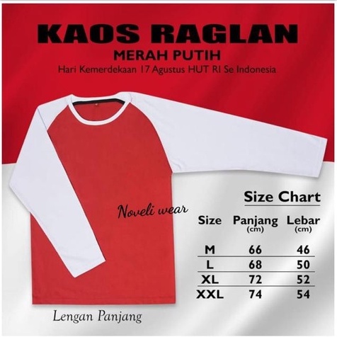 Noveli Wear - Kaos Raglan Seragam Merah Putih Hari KEMERDEKAAN 17 AGUSTUS HUT RI Se INDONESIA