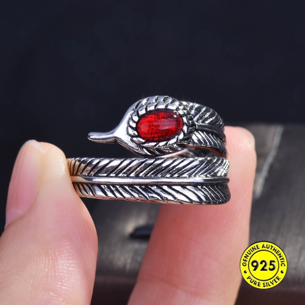 Cincin Sterling Silver 925 Model Terbuka Adjustable Dengan Berlian Merah Untuk Wanita