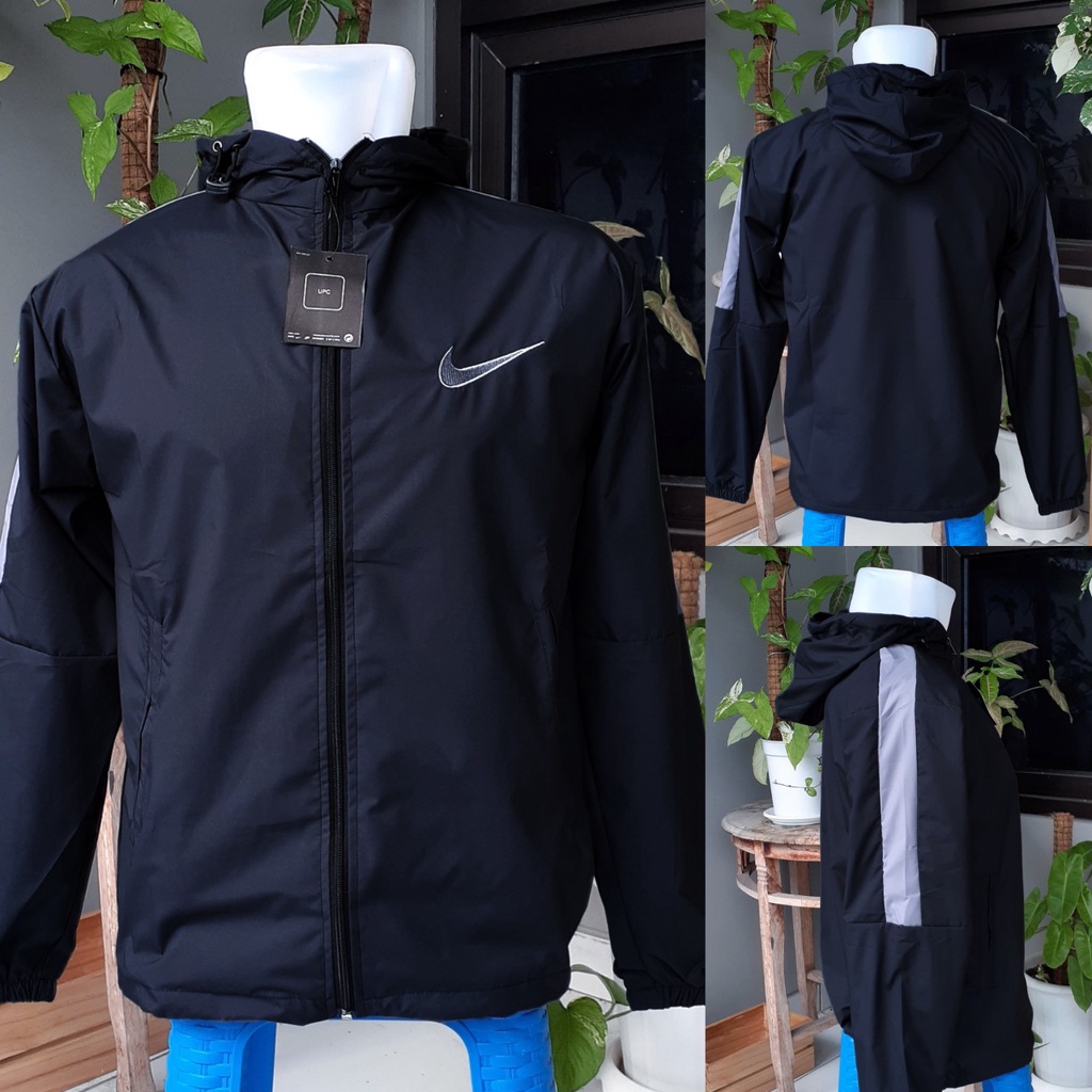Jaket Parasut Nike / Jaket Olahraga-Hitam list abu