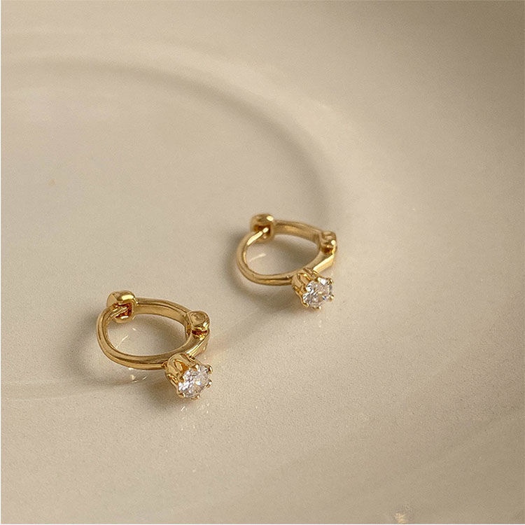 Grosir 1 pasang anting hoop perak 925, earrings berlian emas bulat, aksesoris telinga fashion tindik Tidak alergi-3