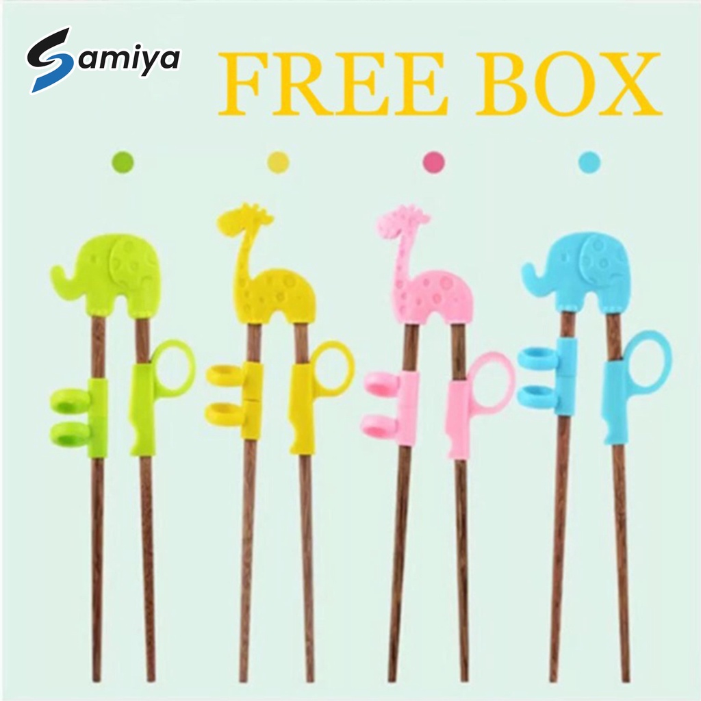 sumpit kayu latihan anak free kemasan box  ( TERIMA CUSTOM PRINT NAMA dan LOGO )/ training chopstick for kids / bamboo training chopstick