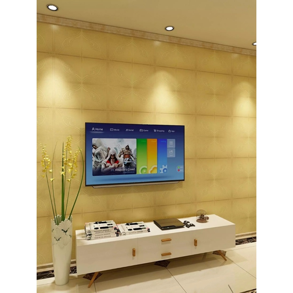 Trend-Wallfoam 3D Wallpaper dinding Kedap Suara Motif Kurva Gold Tebal 7.5mm 70x70cm