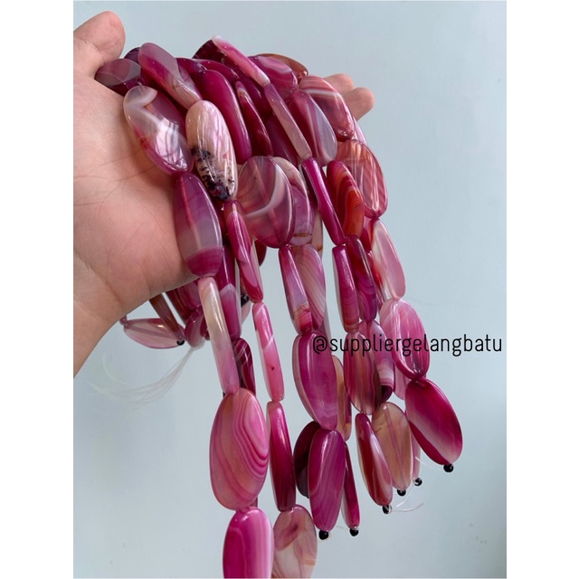 batu alam Penden simba oval pink carnelian 2 x 4 cm warna merah muda