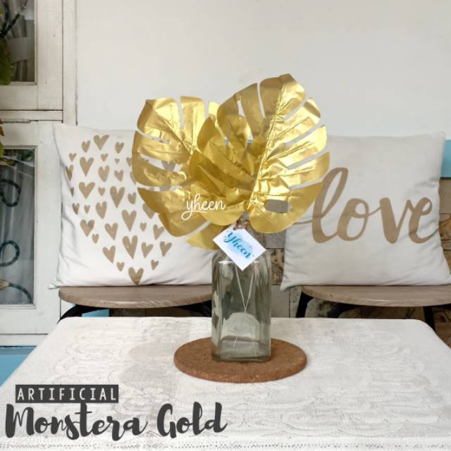 Artificial Monstera Gold / daun monstera gold