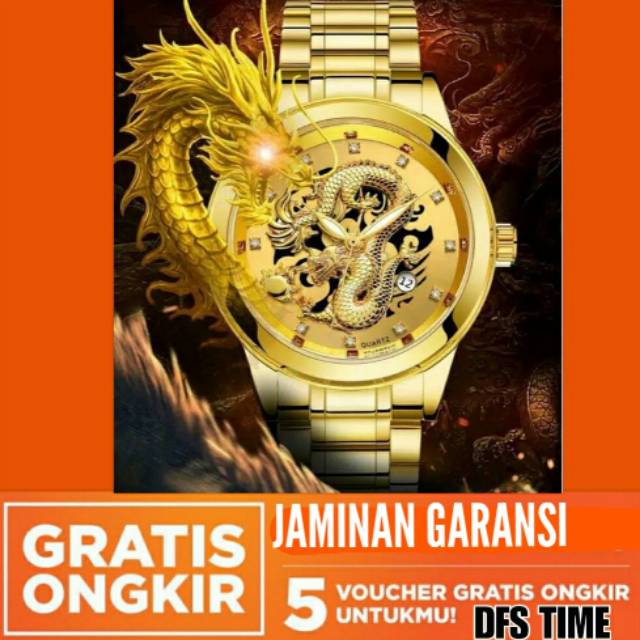 TERLARIS Jam Tangan Pria Original Warna Emas Naga