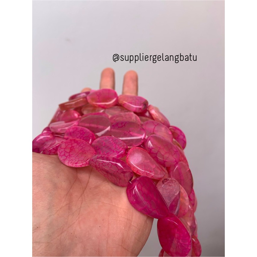 batu alam Penden simba oval pink agate serat pipih 3 x 2 cm merah muda