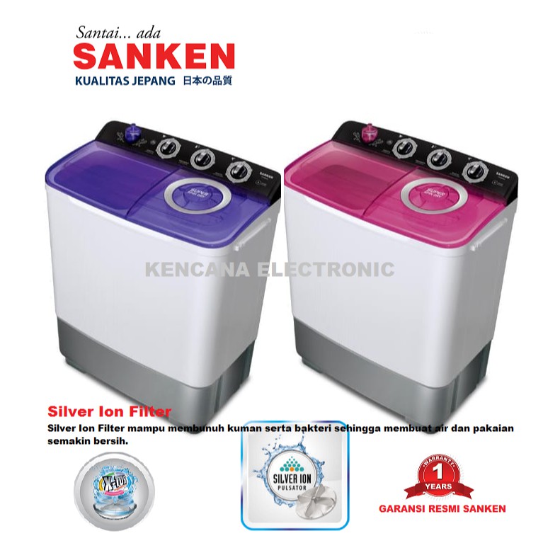 Sanken TW-883 EPK- Mesin Cuci Twin Tub 7KG Silver Ion Filter- X-Tor Techno-Free Ongkir JABODETABEK