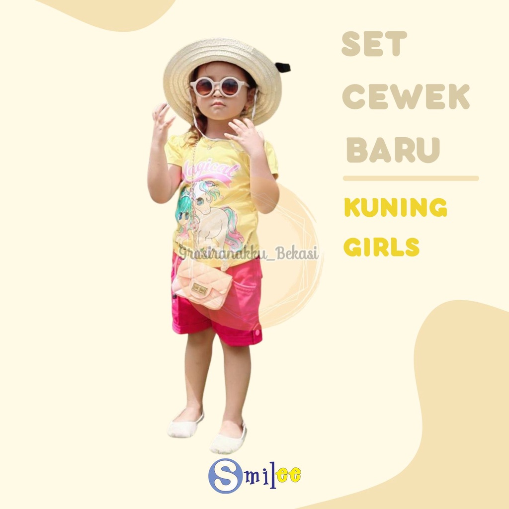 Setelan Anak Cewe Kuning Girls Size 1,2,3tahun Murah