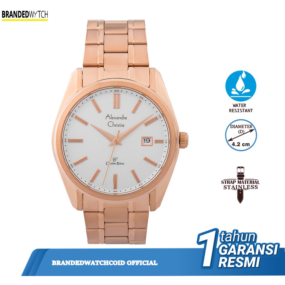 JAM TANGAN PRIA / COWO ALEXANDRE CHRISTIE / ALEXANDER CHRISTIE 8514 8514 MD ROSEGOLD WHITE ORIGINAL
