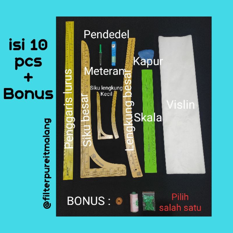 Paket penggaris jahit bagi pemula (penggaris lurus, skala, siku, lengkung) dan lain-lain