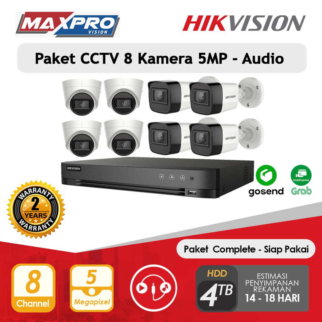 PAKET CCTV 8 CAMERA 5MP AUDIO 4 TB HDD HIKVISION