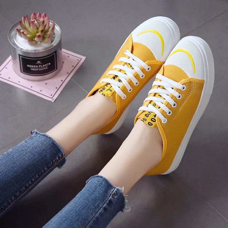 REFFI SEPATU WANITA SNEAKERS OFFFWHITE KANVAS SIZUAN MURAH TREND MODEL 2020 WARNA HITAM KUNING PUTIH