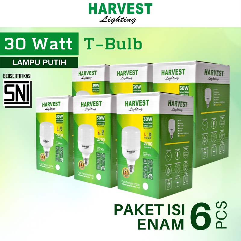 30W - Paket Isi 6 - HARVEST LIGHTING Lampu Kapsul LED T-Bulb 30 watt Lampu Hemat Energi Original Bersertifikat SNI dan Bergaransi