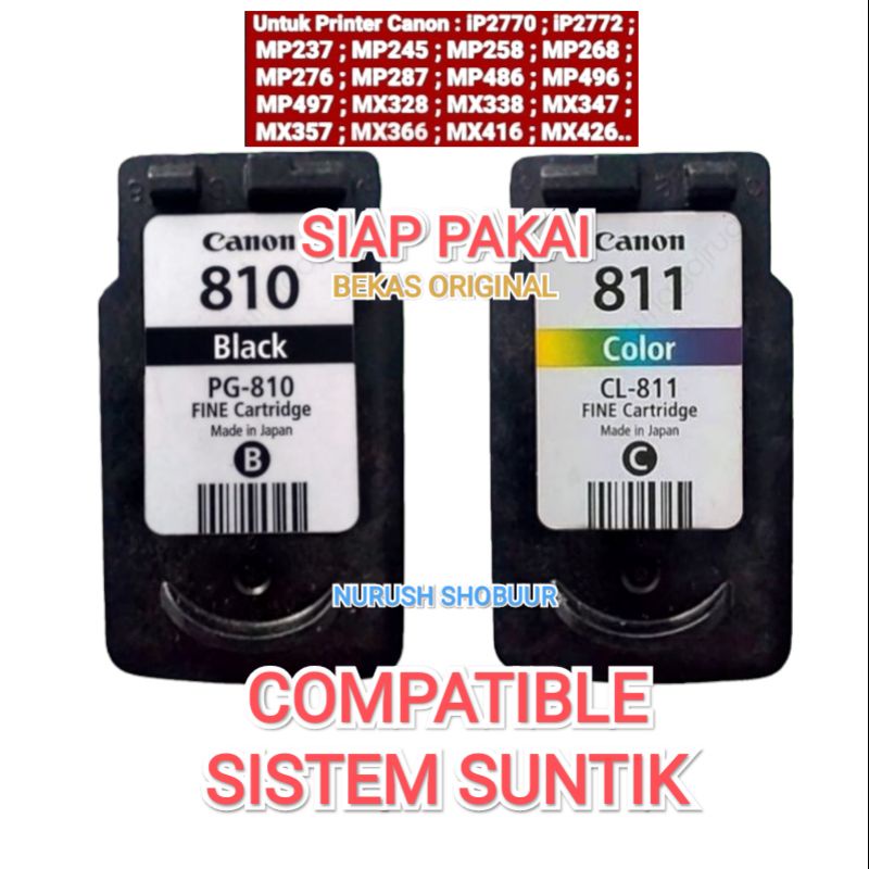 Cartridge canon PG 810 / CL 811 siap pakai recycle original (ip2770, mp237, mp287, mp258, dll)