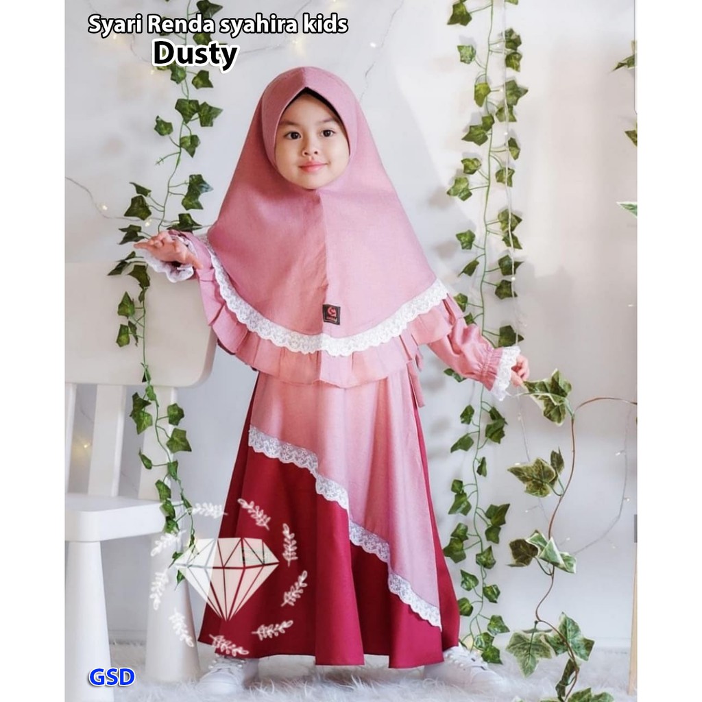 syari renda syahira/dress maxi anak/terusan dress gamis anak/busana muslim/dress hijab syari anak