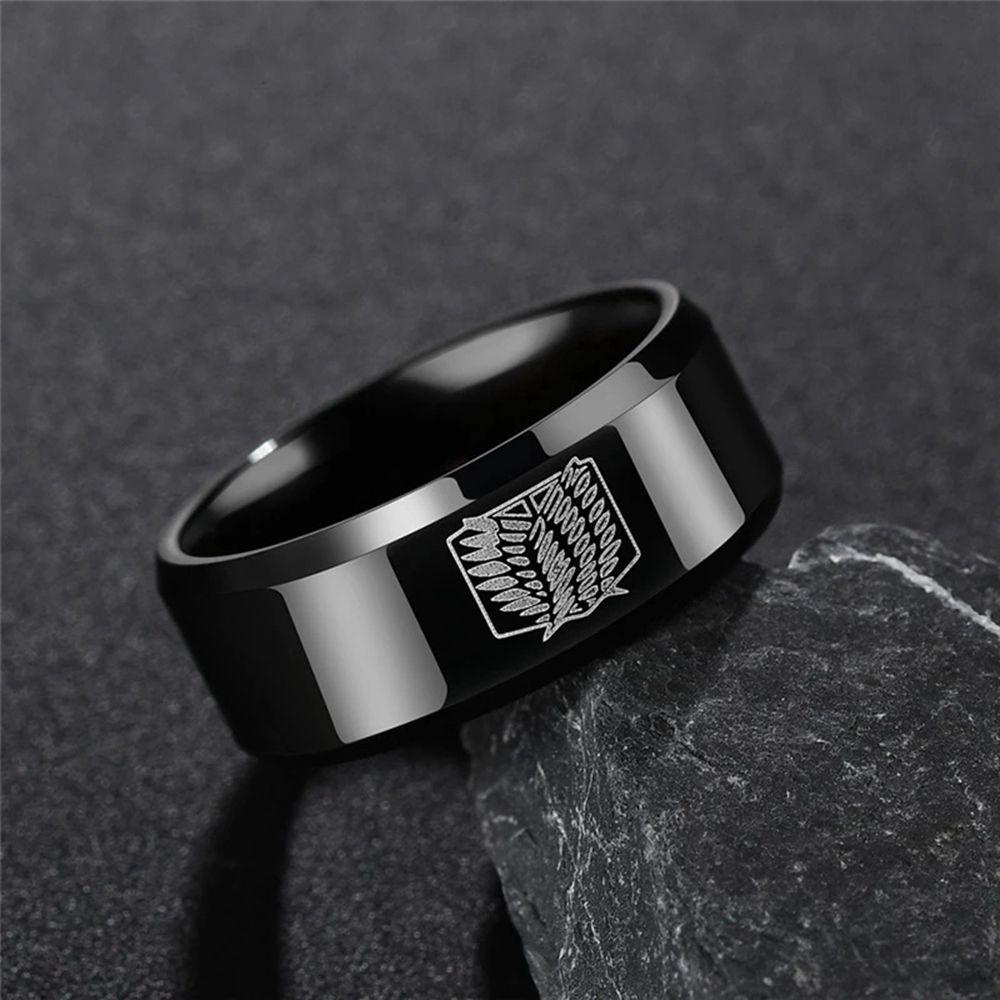 Cincin Desain Anime Attack on Titan Bahan Stainless Steel Untuk Pria