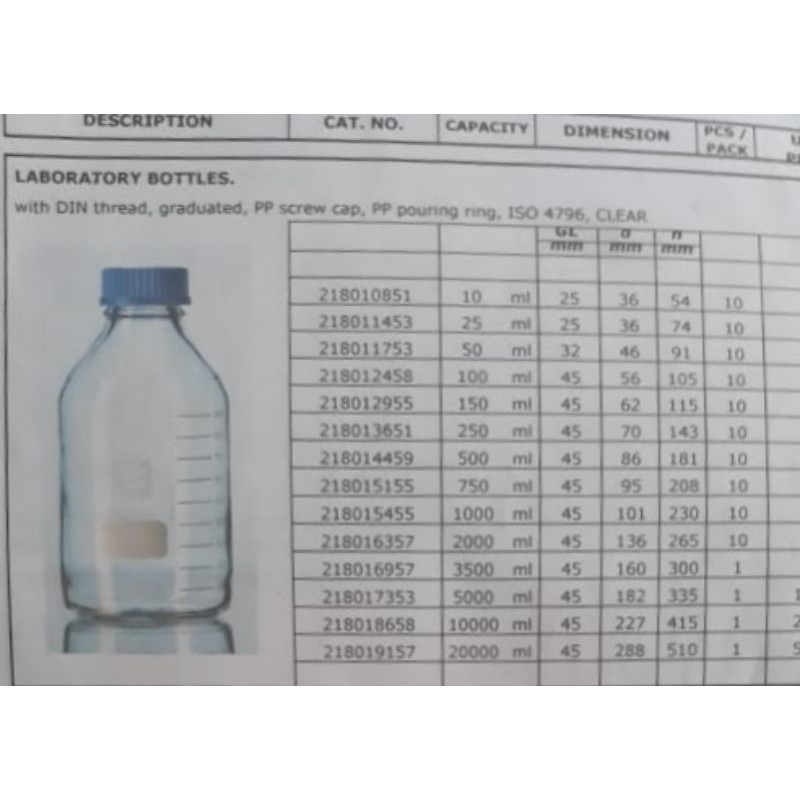 botol lab 100ml duran