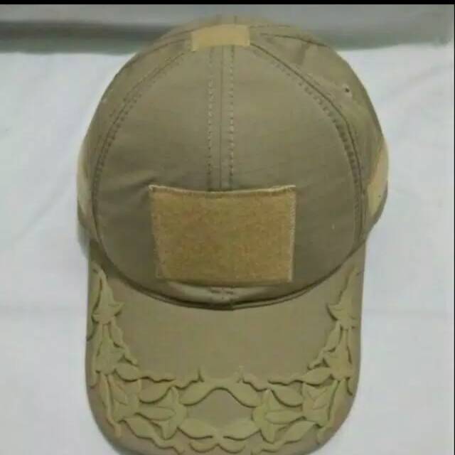 Topi velcro/perekat pamen tni ad polyflock/flocking khki/krem,hitam,hijau,abu tua bahan ripstop