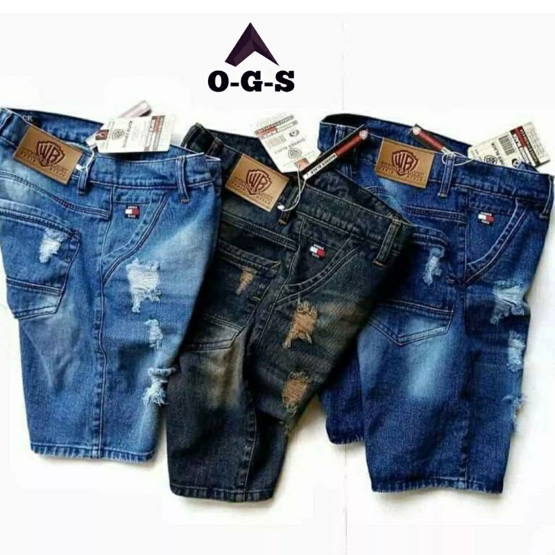 [Bisa COD]Celana Jeans Pendek Sobek Pria Wisker Jeans Pendek Ripped Robek Pria Premium Distro