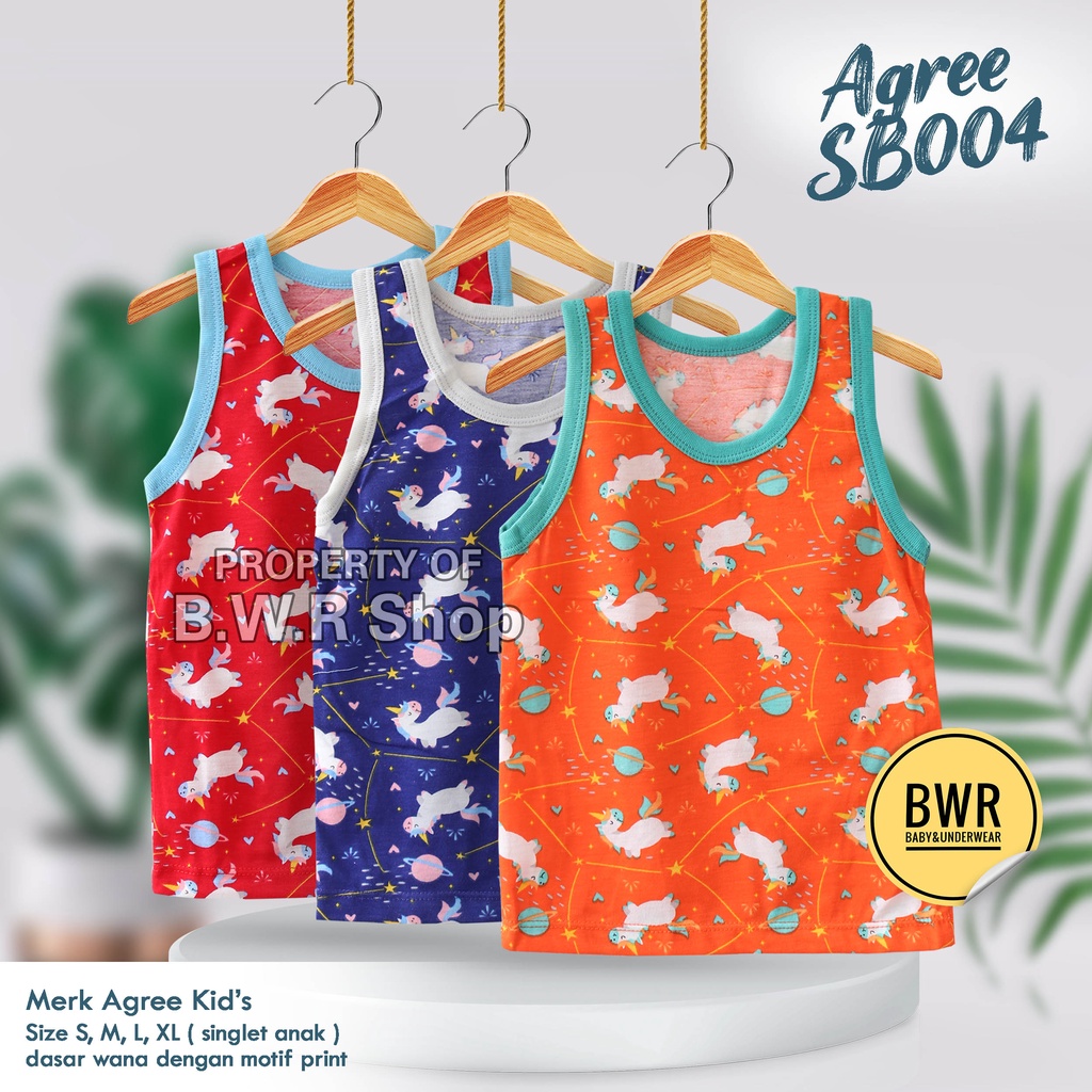 [ 3pc ] Singlet Agree Kids SG-SB004 UNICORN / Kaos Dalam Anak Santai Harian Agree SB 004 Motif Lucu | Bwr