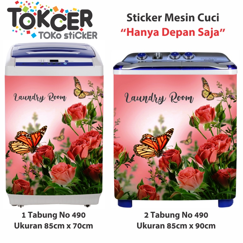 Stiker Mesin Cuci 1 atau 2 Tabung Motif KUPU-KUPU