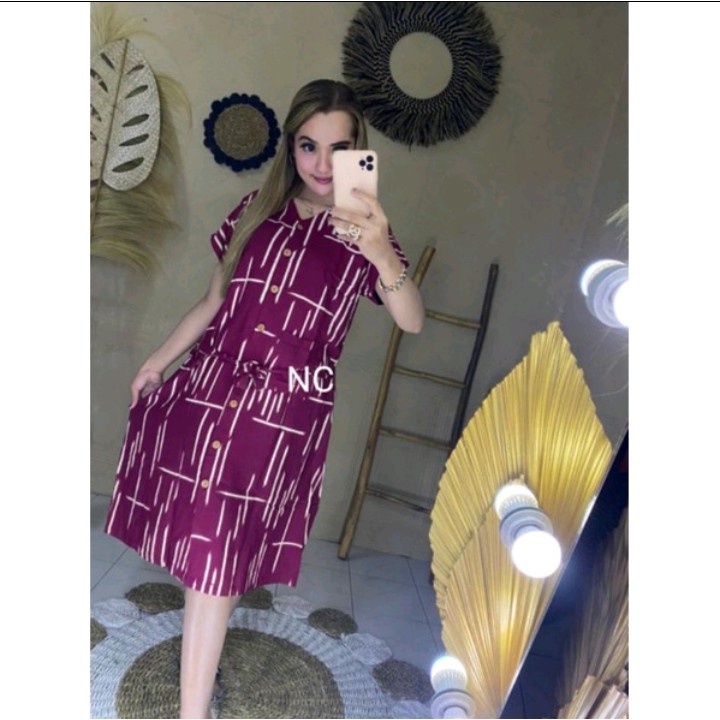 Daster Andin Motif Salur Busui Kekinian Full Kancing Aktif Lengan Pendek Bahan Katun Rayon Premium | Daster