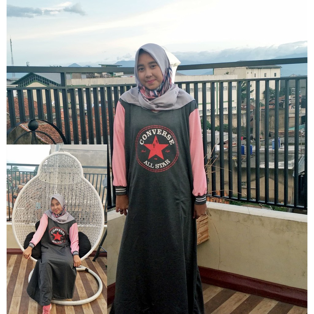 New Trend BAJU GAMIS MAXI CONVERSE LOGO ABU TUA PINK JUMBO XXXL